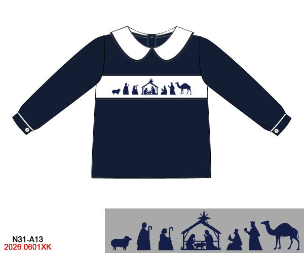 Navy Nativity Boys Top