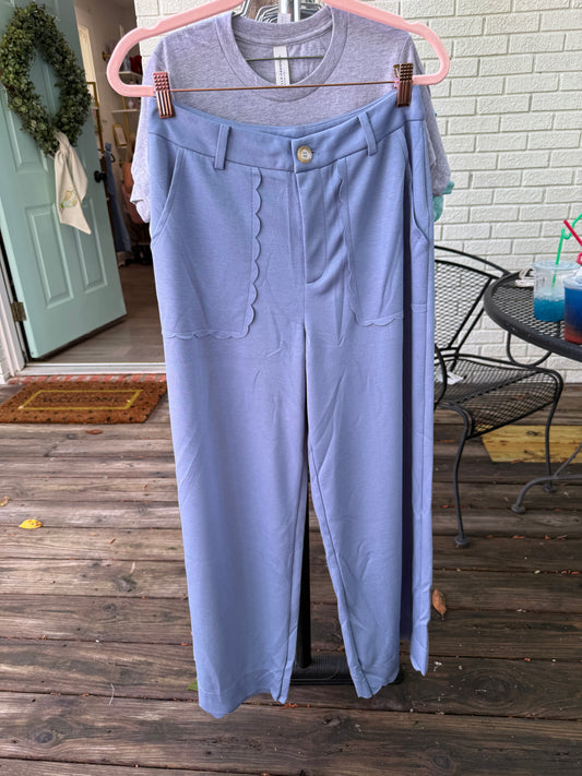 Blue Scallop Pants