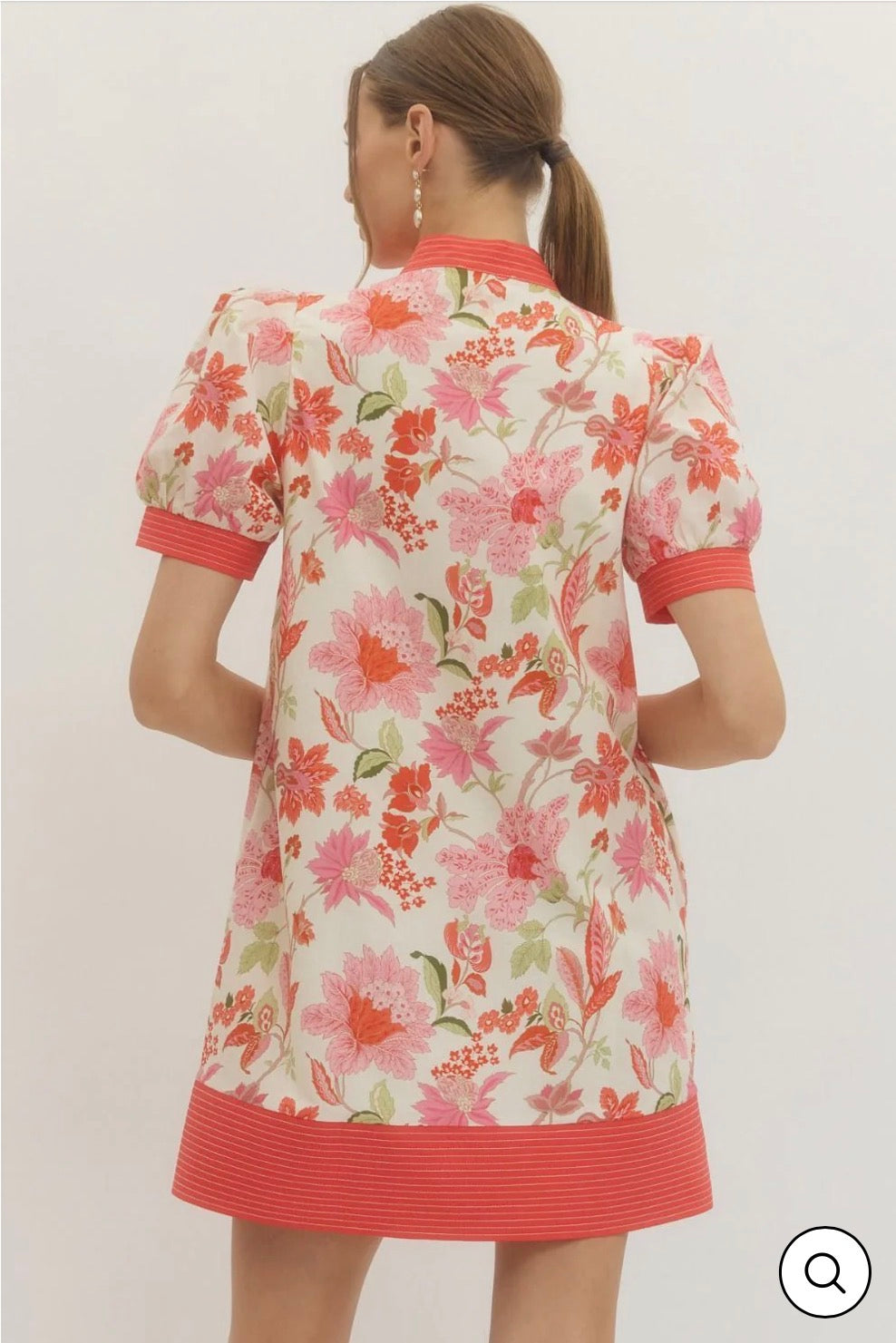 Pink Floral Puff Sleeve Dress
