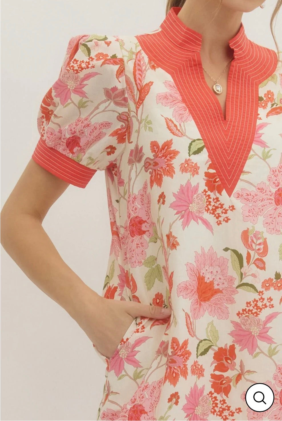 Pink Floral Puff Sleeve Dress