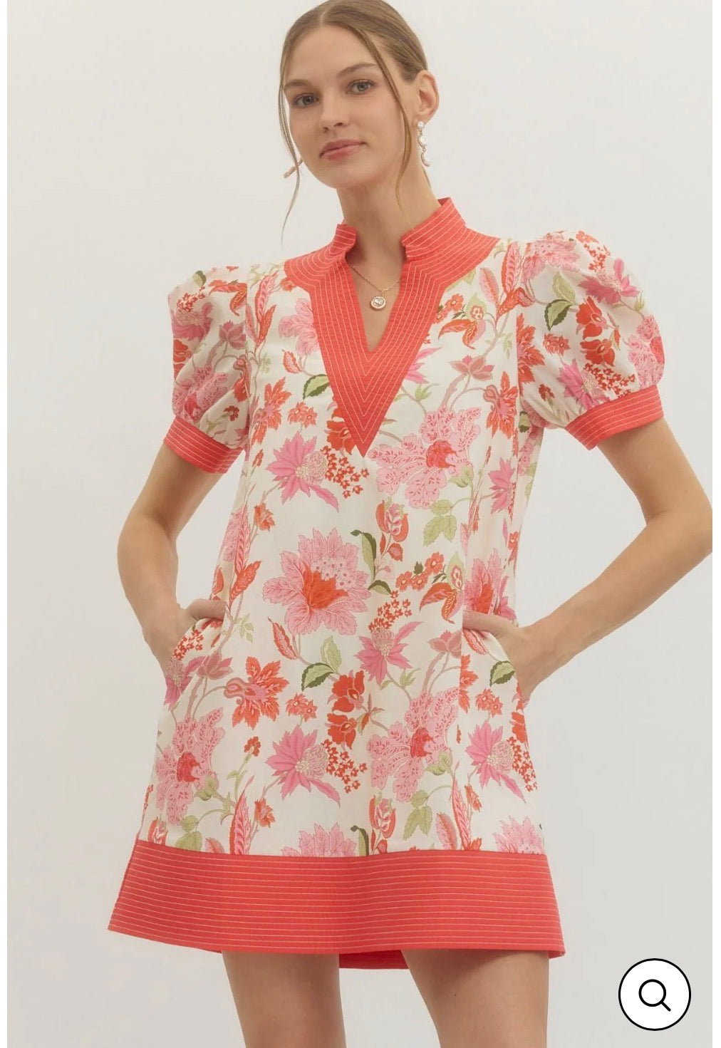 Pink Floral Puff Sleeve Dress