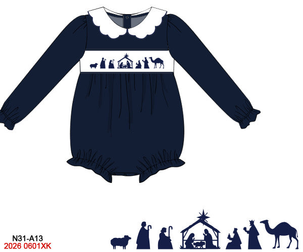 Navy Nativity Girls Bubble