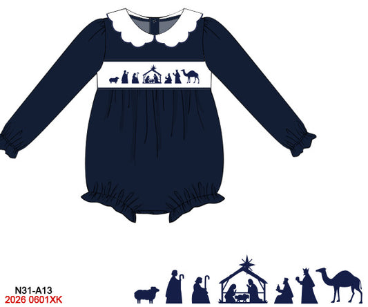 Navy Nativity Girls Bubble