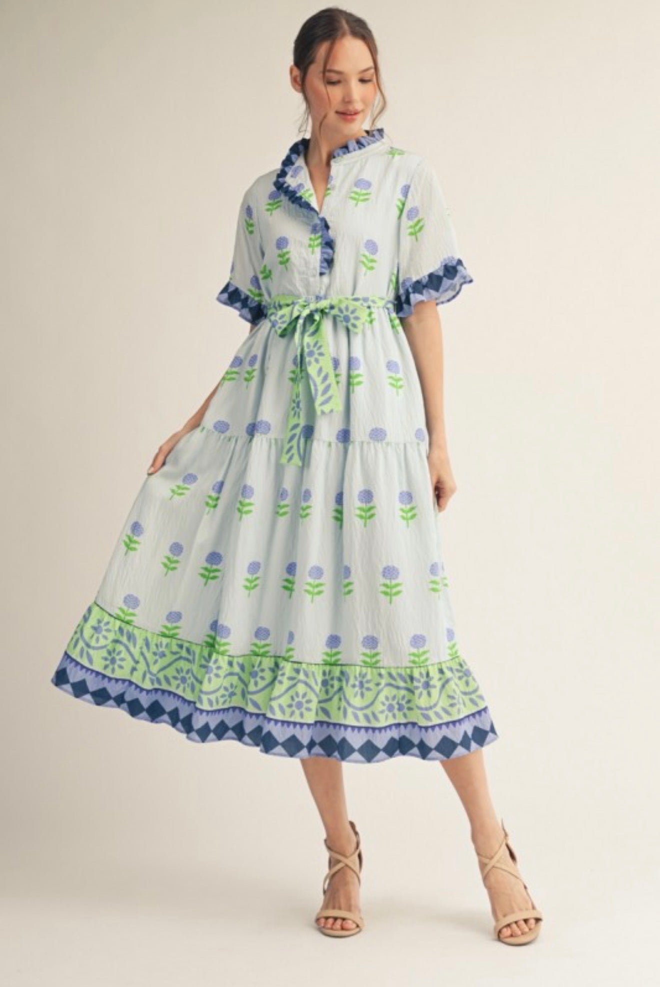 Blue Floral Midi Dress