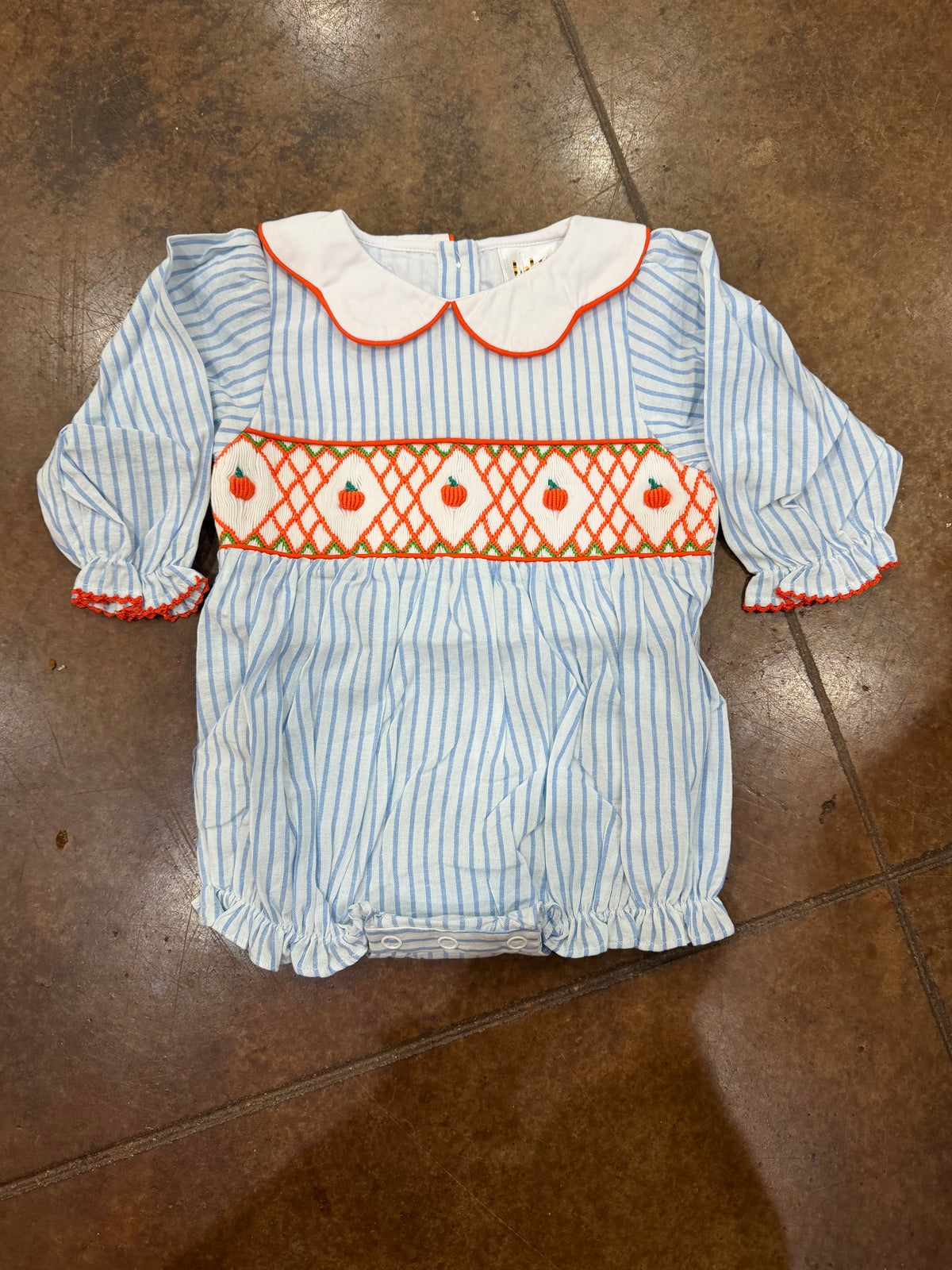 Pumpkin Long Sleeve Smocked Bubble