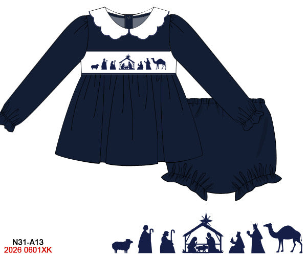 Navy Nativity Girls Diaper Set