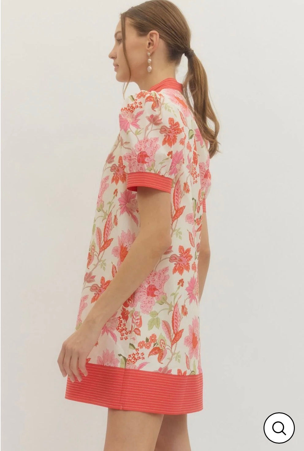 Pink Floral Puff Sleeve Dress