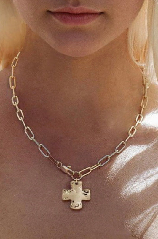 Hammered Cross Necklace